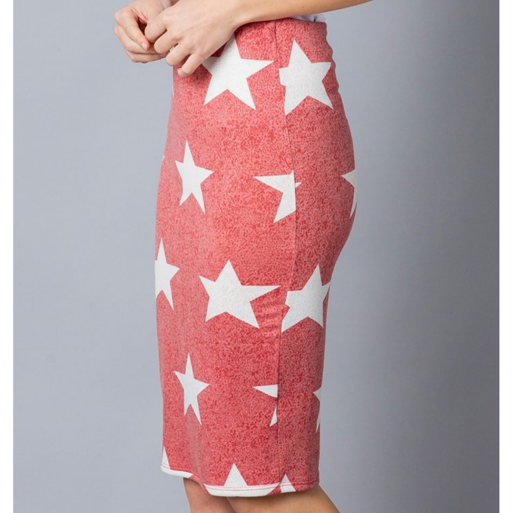 Coral Burnout White Star Midi Skirt